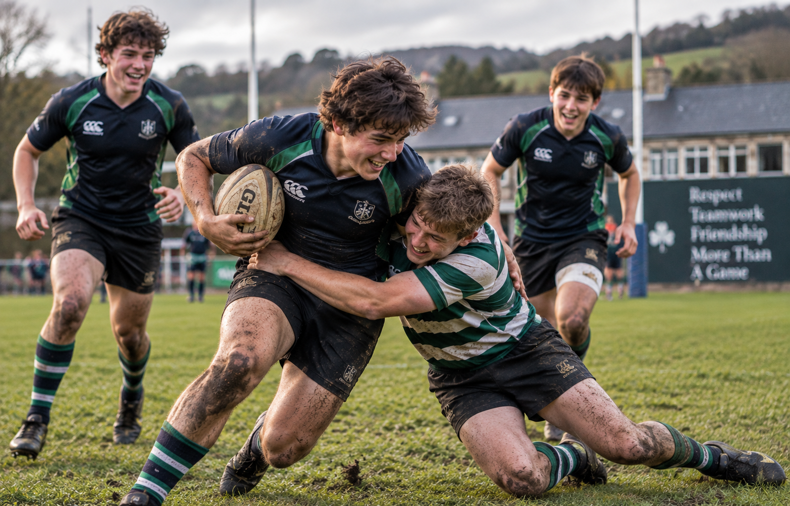 Adolescentes jugando al rugby durante una actividad en Irlanda