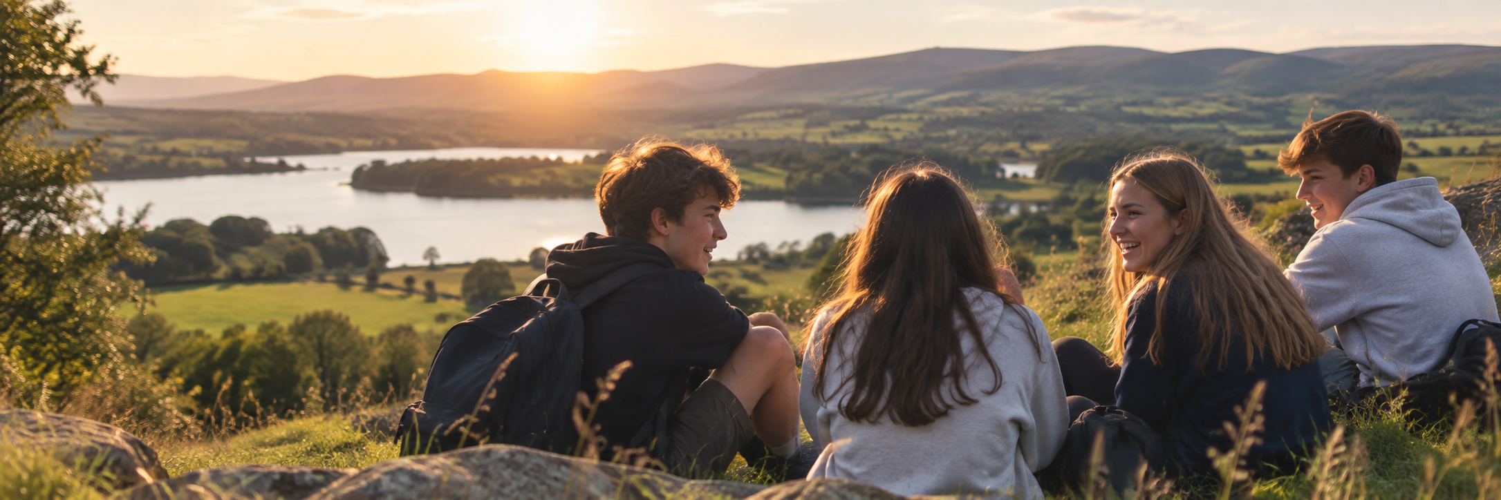 Jóvenes compartiendo una tarde juntos en el paisaje irlandés durante su estancia